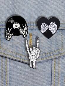 QIHOO 3 piezas Pin de esmalte con gesto de mano de esqueleto de Halloween, broche insignia minimalista, accesorio de estilo punk gótico, regalo para mejor amigo - Multicolor - Ver 8