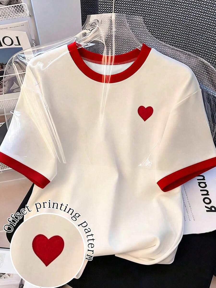 Camiseta de manga corta con estampado de lazo, de corte holgado, para primavera/verano, de uso casual - Multicolor - Ver 1