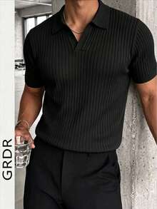 GRDR Men's Solid Color Short Sleeve Knit Sweater, Fashionable For Summer - Black - View 4