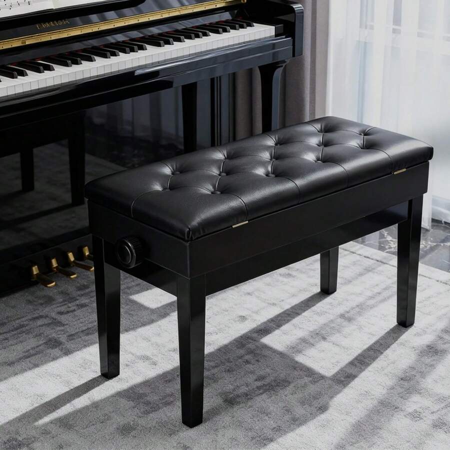 Height Adjustable Faux Leather Piano Stool With Storage - 72x33x58cm - View 1