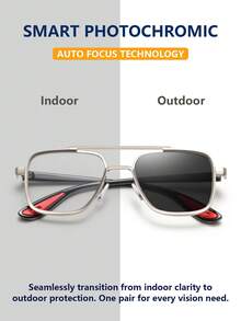 1 paire de lunettes photochromiques pour hommes, monture aviateur classique à double pont carré, style business de luxe léger personnalisé et exquis, élégant haut de gamme, lunettes à la mode pour hommes convenant aux négociations commerciales et aux inspections de projets - Devenir gris - Voir 4