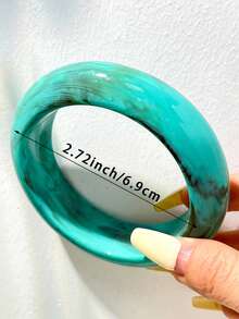 Contrast Marble Pattern Resin Wide Bangle, Marble Texture Design, Light Luxury Inlaid Colorful Stones, Thickened Exaggerated Niche Design Jewelry Bracelet - Multicolor - View 5
