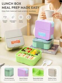 Creative Minimalist Lunch Box Set, Square Bento Box With Cutlery (Knife, Fork, Spoon), Large Capacity Divided Food Storage Container, Portable Outdoor Food Box, Perfect For Students And Office Workers - Multicolor - View 9