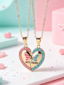 2 Pcs/Set Best Friend Pendant Necklace For School Friend Forever Friendship BFF Necklace Adjustable Geometric Jewelry Gift Love Couple Chain Choke - one-size - View 7