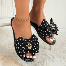 1 Pair Summer European & American Style Sweet Fashion Round Toe Women's Buckle Handmade Woven Bow Flat Slide Sandals - Black Floral Pattern - View 13