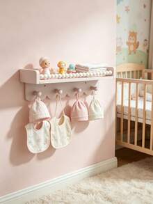 12//3pcs Wavy Edge Wooden Floating Shelves With Beaded Hanging Rod And 4 Hooks, Baby Room Wall Storage Rack, Suitable For Bibs, Hats And Decorations - Multicolor - View 6