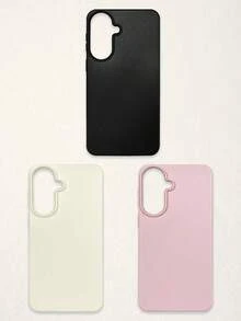 3pcs Solid Color Faux Leather Texture Waterproof Anti-Slip Anti-Fall Phone Cases, Matte Soft TPU Shockproof Protective Covers, Minimalist Aesthetic Dopamine Black / Pink / Cream White Phone Cases, Daily Use & Birthday / Valentine's Day / Mother's Day / Anniversary Gift Choice, Compatible With Iphone Case& Galaxy Case - Multicolor - View 59