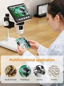 HD Digital Microscope With 4.3-Inch Screen, 1080P Resolution, And 1000X Magnification. Benchtop Electronic Microscope For Industrial Maintenance. - White - View 4