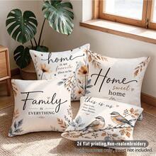 4 buc. huse de pernă decorative pentru canapea, albastru și maro, cu model floral cu păsări și text, imprimate pe o singură față, din material piele de piersică prietenos cu pielea, 45*45 cm, potrivite pentru casă, dormitor, living, petreceri și decor de sărbători, cadou, fără umplutură - Multicolor - Vizualizare 3