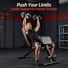 Banco de fitness multifuncional 12 en 1, banco de pesas ajustable con carga máxima de 400 kg, tapizado en cuero y espuma de alta densidad, incluye bandas de resistencia y soporte para piernas, para un entrenamiento completo del cuerpo en casa y en el gimnasio. - Banco de gimnasio multifuncional y plegable, negro. - Ver 1