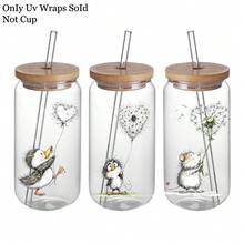 4件/組 水彩動物蒲公英主題圖案 UV 轉印貼 - 用於手工藝、馬克杯、筆記型電腦和水瓶，自黏式塑料，馬克杯裝飾、筆記型電腦、節日裝飾、節慶設計，高品質印刷，耐用 - 彩色 - 查看 6