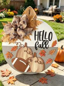 Autumn Wreath, Autumn Door Hanging Decor, Football And Pumpkin Sign, Football Door Hanging Decor, Pumpkin Sign, Autumn Pumpkin Sign, Hello Fall Sign - Perfect For Front Door Decor, Wall Decor, Yard Decor, Autumn Decor And Holiday - Rugby and Pumpkin - View 1
