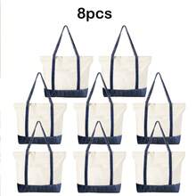1/4/8pcs 17.7x12.6x5.9inch Large Capacity Natural Color Contrast Color Canvas Multi-Piece Set, Wedding Bachelorette Party SPA Gift Tote Bag, Travel Storage Bag, Shopping Bag, Mommy Bag, Beach Bag, Suitable For Wedding Theme Party, DIY Personalized Painting Embroidery Heat Transfer Tote Bag, Bright Color With Front Phone Fashion Glasses Pocket Large Shoulder Bag - View 24