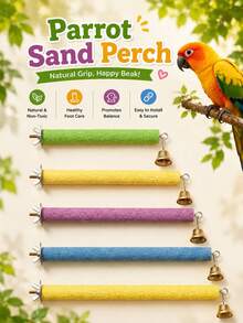Parrot Colorful Frosted Perch With Bell, Multiple Sizes, Easy Installation, Claw Care, Anti-Slip Perch For Small And Medium Parrot Cages, Foot And Claw Care Training Supplies, Random Color - View 1