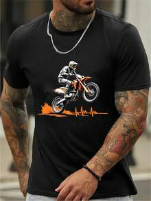 Cotton Blend, Men's T-Shirt, Summer, Men's Sports T-Shirt, Micro-Stretch Knitted Fabric, Printed T-Shirt, Regular Fit, Micro-Stretch Clothing, Patterned T-Shirt, Casual Style, Summer T-Shirt - Black - View 1
