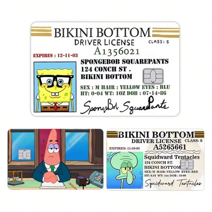 SpongeBob SquarePants 2入姓名貼貼紙 DIY 裝飾精緻 銀行卡情侶學生學習用品貼花貼片文件女孩生日禮物 - 彩色 - 查看 1