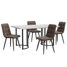طقم طعام (5 قطع)، طاولة و4 كراسي، طقم مطبخ حديث، طاولة مطبخ 140*80 سم بأرجل معدنية سوداء، سطح MDF أبيض، كراسي طعام مخملية بنية - أبيض - مشاهدة 3