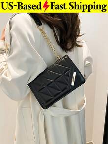 Casual PU Flap Quilted Crossbody Bag For Women Simple Chain Shoulder Bag Square Bag Summer Black Purse For Travel Vacation Daily Use Back To School - 彩色 - 查看 2