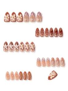 10 buah Kuku Tempel Pendek Berbentuk Almond Buatan Tangan, Kuku Palsu Glitter Pink Nude Motif Pantai Laut, Stiker Kuku 3D Berbentuk Bintang Laut, Cangkang, Mutiara, Manik Emas, Mengkilap, Dapat Digunakan Kembali, Cocok untuk Pemakaian Sehari-hari di Musim Panas - MultiWarna - View 3