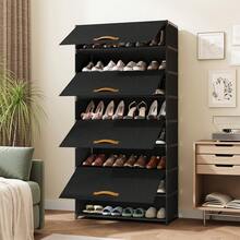 Tomnk 1pc 9 Tier Shoe Storage Cabinet With Dustproof Flip Doors, Shoe Rack, Thick Waterproof Fabric, Large Capacity, Holds 12-16 Pair Shoes, For Entryway, Closet, Hallway, Black/Grey - Multicolor - View 6