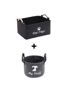 2pcs/3pcs Pet Storage Basket, Universal For Cats And Dogs, Pet Toy Organizer Box, Dog Toy Storage Box With Handle, Foldable Pet Supplies Storage Basket/Storage Box, Pet Supplies Storage Box - Multicolor - View 13