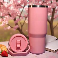 30oz Leakproof Flip Straw Tumbler With Carry Handle Twist On Flip Up Straw Lid Stainless Steel Sports Water Cup Pink Mesa Local Delivery Available - 淺粉色 - 查看 1