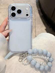Y2K 極簡可愛果凍蝴蝶結手鍊掛繩手機殼，相容 iPhone 17Pro Max 17Pro 17 16Pro Max 16Pro 16 15Pro Max 15Pro 14Pro Max 14PLUS 14 13 12，鏡頭保護後蓋 - 藍色 - 查看 2