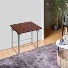 Ubfhonsi Modern Folding Shower Chair, Wall Mounted Shower Chair, Bathroom Shower Seat - Brown + Silver - View 6