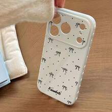 Cute Minimalist Heart Pink Bow Polka Dot Phone Case, Compatible With IPhone 17 Pro Max, 17 Pro, 17 Air, 17, 16, 15, 14, 13, 12, 11 Pro Max Plus, Soft Protective Back Cover, Gift For Girls - Blue - View 1