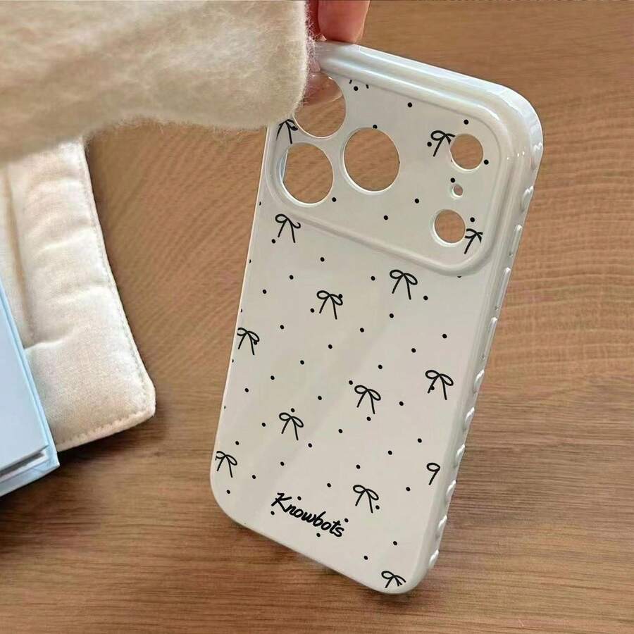 Cute Minimalist Heart Pink Bow Polka Dot Phone Case, Compatible With IPhone 17 Pro Max, 17 Pro, 17 Air, 17, 16, 15, 14, 13, 12, 11 Pro Max Plus, Soft Protective Back Cover, Gift For Girls - Blue - View 1