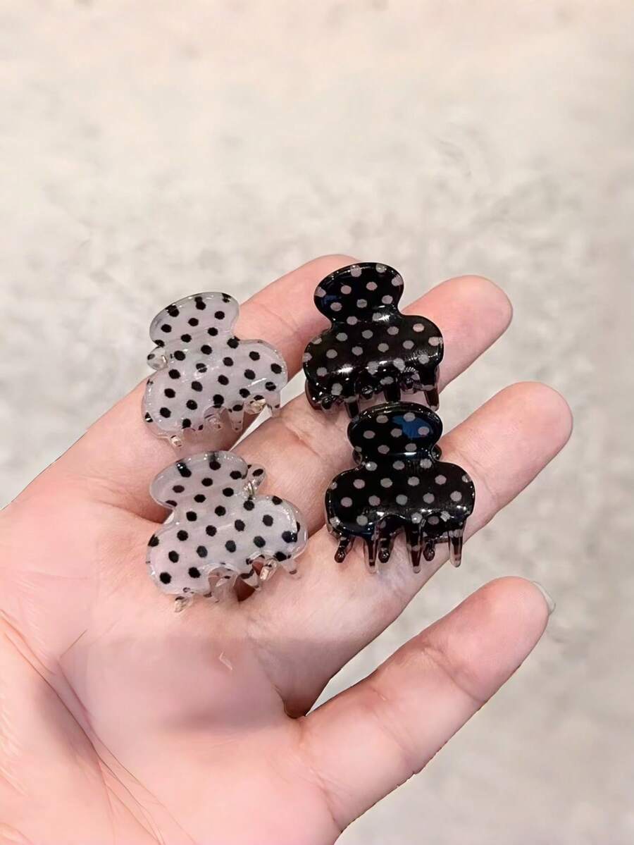 2pcs/Set Cute Polka Dot Hair Clips, Transparent Hair Clips, Lightweight Hair Accessories, Suitable For Women And Girls - Multicolor - View 1
