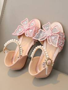 Vielseitige Prinzessinnen-Sandalen für Kinder mittlerer bis großer Größe, weiche Sohle, komfortables Design, verziert mit Strass-Schleife und Perlenanhänger, geeignet für Einkaufszentrum und Lässig aktivitäten - Pink - Übersicht 5