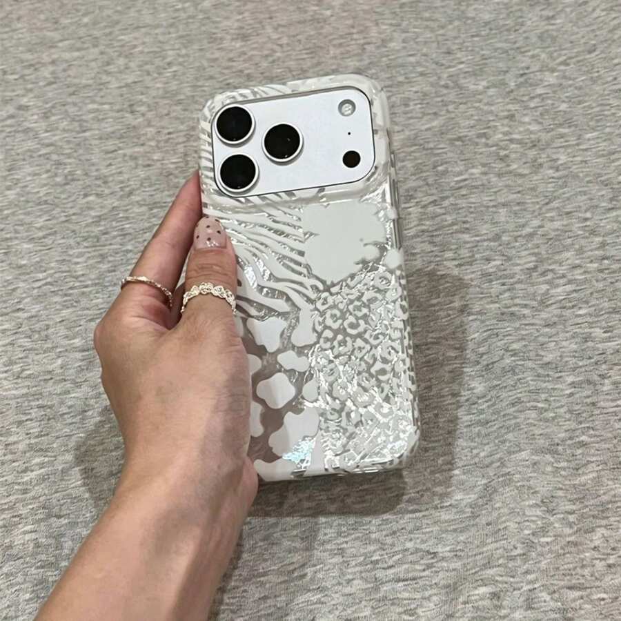 奢華豹紋貝殼紋理手機殼,適用於 iPhone 17 Pro Max 17 Pro 17 Air 17 16 15 14 Plus 13 12 Pro Max 11,時尚防震後蓋 - 白色豹紋 - 查看 1
