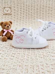 RABEISIR Infant Toddler Walking Shoes, Embroidered Heart Canvas Shoes, Lightweight Anti-Slip, Suitable For Daily & Holiday Wear, All Seasons - White - View 4