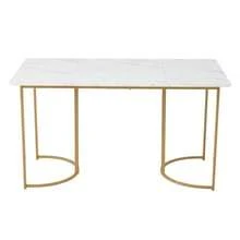 Dining Set (5 Pieces), Table And 4 Chairs, Modern Kitchen Set, 140*80cm Kitchen Table With Gold Metal Legs, White MDF Top, Brown Velvet Dining Chairs - White - View 5