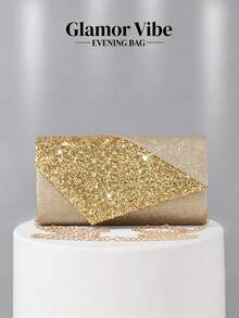 Sparkling Rhinestone Decorated Evening Clutch - Gold Glitter Envelope Bag With Detachable Chain, Suitable For Weddings, Galas And Parties - Gold - View 9