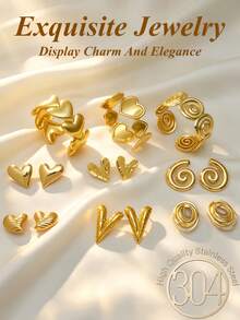 6/9pcs Set. Premium Stainless Steel Women's Jewelry Set, Exquisite Elegant Bracelet And Earring Set, Including Heart And Swirl Line Shaped Earrings, As Well As Heart And Swirl Shaped Bracelets, Multiple Styles, Hypoallergenic Earring Set, Versatile And Elegant, Perfect Gift Choice For Female Friends On Holidays. - Jewelry Set - View 2
