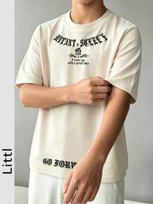 Tween Boys Casual Printed Round Neck Short Sleeve T-Shirt, Summer Top - Apricot - View 9