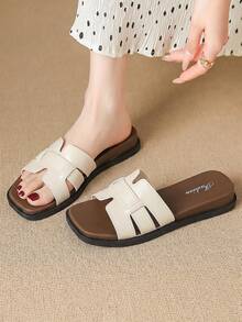 Fashion H-Strap Women's Sandals, Casual Flat Open Toe Slides, Summer Beach & Seaside Slippers - White - View 4
