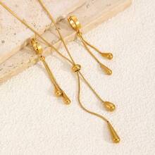 3pcs/Set Fashion Stainless Steel Water Drop Pendant Earrings & Necklace Set, Women's Jewelry Set - Gold - View 3