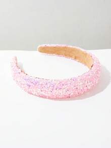 1件純色亮色夏季新款加厚髮箍 韓版女款髮飾 時尚手工亮片玻璃管花卉裝飾 優雅百搭 適合女性與女孩參加晚宴、派對，髮夾 - FG60粉紅色 - 查看 2
