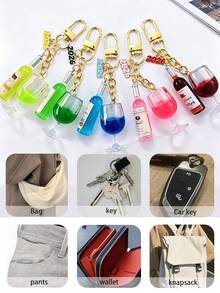 Realistic Red Wine Goblet Keychain, Fake Wine Bottle Keychain, Mini Wine Glass Keychain, Accessory Hanging Chain, Unisex Bag Charm Pendant, Suitable As A Gift For Best Friends, Sisters, Colleagues, Couples, Birthday Gift - Multicolor - View 10