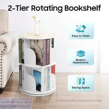 SENDERPICK Drehbares Bücherregal, 2 Ebenen 360 Grad Drehbares Schuhregal, Drehbares Bücherregal Kinder für Wohnzimmer Schlafzimmer Büro Kinderzimmer, Weiß [Nice gift for your family&friend] - Standard - Übersicht 6