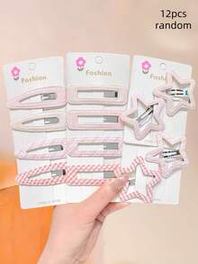 12/6pcs/Set Pink & White Plaid Hair Clips, Super Gentle Milk-Tone Pink & White Hair Accessories, Full Of Energetic Sweet Girl Vibes - Suitable For Girls, Basic Matching, Hair Clips, Can Be Used For Daily School, Party Activities, Can Match Vintage, Sweet, Academic And Other Various Dressing Styles - Multicolor - View 9
