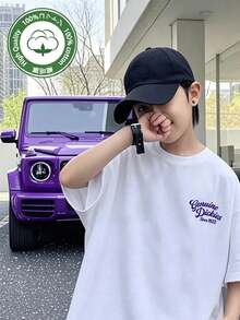 1 Piece Teen Boy Casual Print Short Sleeve T-Shirt, Spring/Autumn, Youth Student Clothing, Stylish And Breathable Textile Jacket, For Teenagers Men - White - View 1