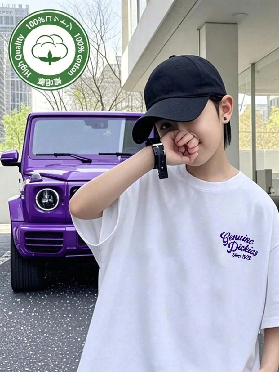 1 Piece Teen Boy Casual Print Short Sleeve T-Shirt, Spring/Autumn, Youth Student Clothing, Stylish And Breathable Textile Jacket, For Teenagers Men - White - View 1