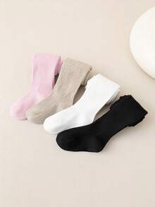 4 Pairs Girls' Simple Versatile All-Season Base Layer Tights, All-Match Style Without Accessories Daily Wear Girls' Leggings, Suitable For School - Multicolor - View 2
