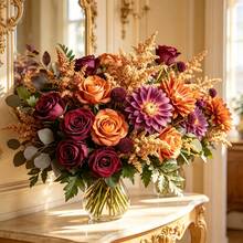 3pcs Autumn Mixed Artificial Flowers, Orange Red Peony Rose Dahlia Lavender Faux Bouquet For Home Cafe Wedding Photography Spring Decor - Multicolor - View 3