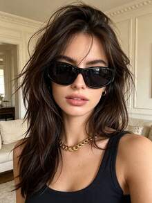 1pc European And American Futuristic Raised Dot Fashion Hiphop Steampunk Style Fashion Glasses, For Women - Bright Black Frame Gray Film - View 2