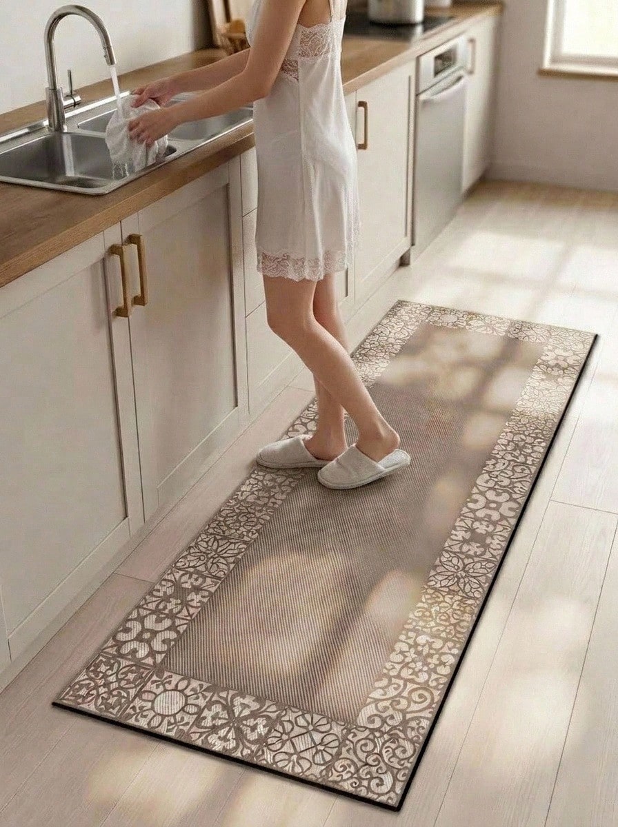 Cirelle 1pc Linen-Color Silicone Kitchen Mat Carpet, All-Season Anti-Fatigue, Soft & Comfortable, Anti-Slip & Anti-Fall, Absorbent & Quick-Drying, Easy To Clean, Wear-Resistant, Fit For Kitchen, Dining Room, Entrance, Laundry Room, Hallway, Bathroom, Etc. - Multicolor - View 1